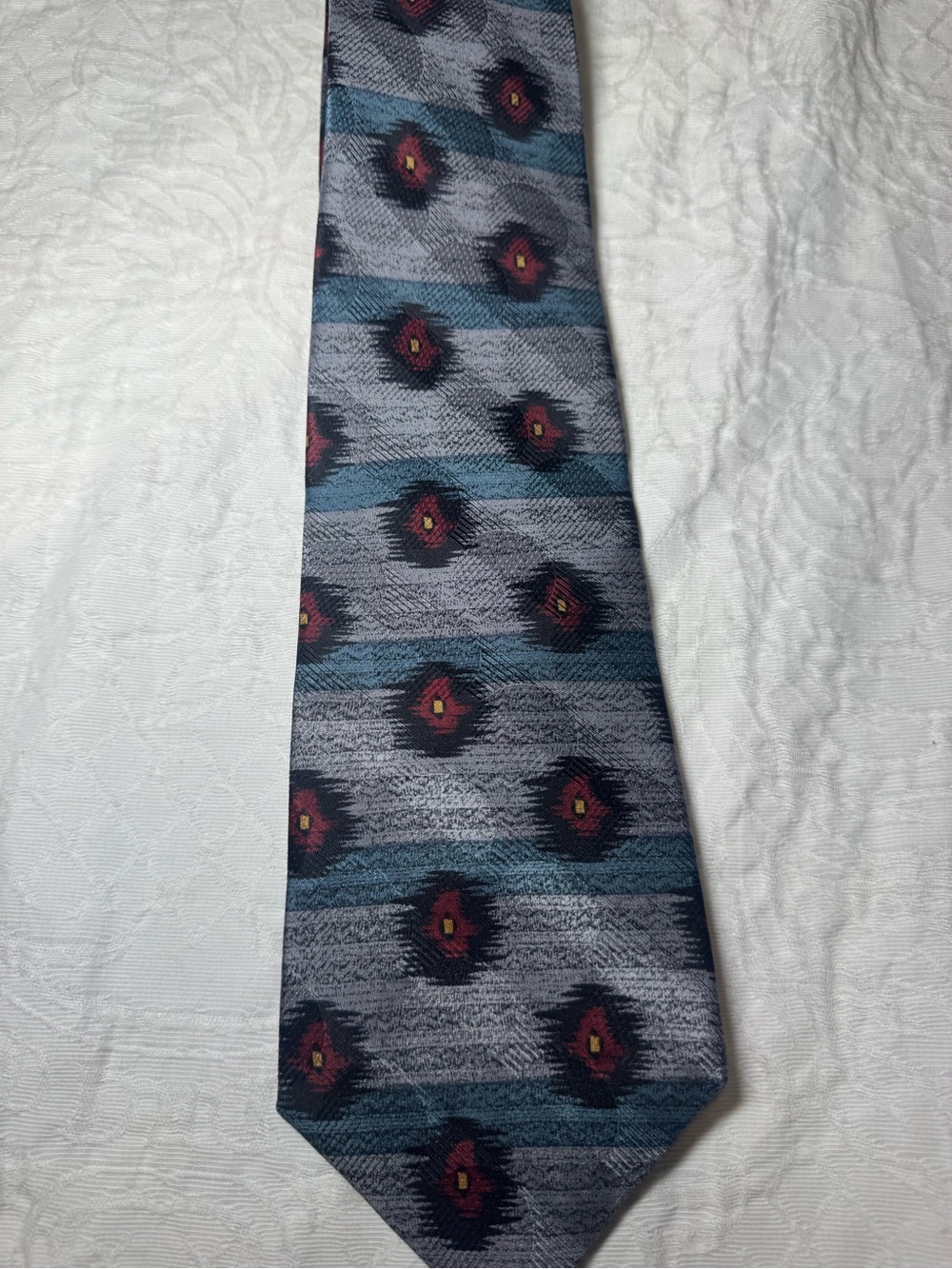 Andrew Scott Vintage 100% Silk Tie Handmade Abstract Geometric Ikat Necktie